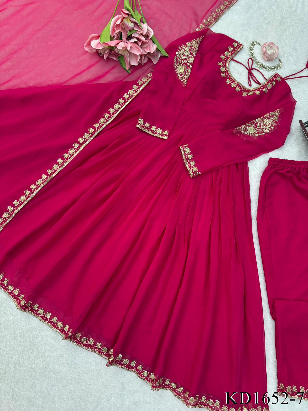 Faux Georgette Gown Set with Thread & Sequin Work
