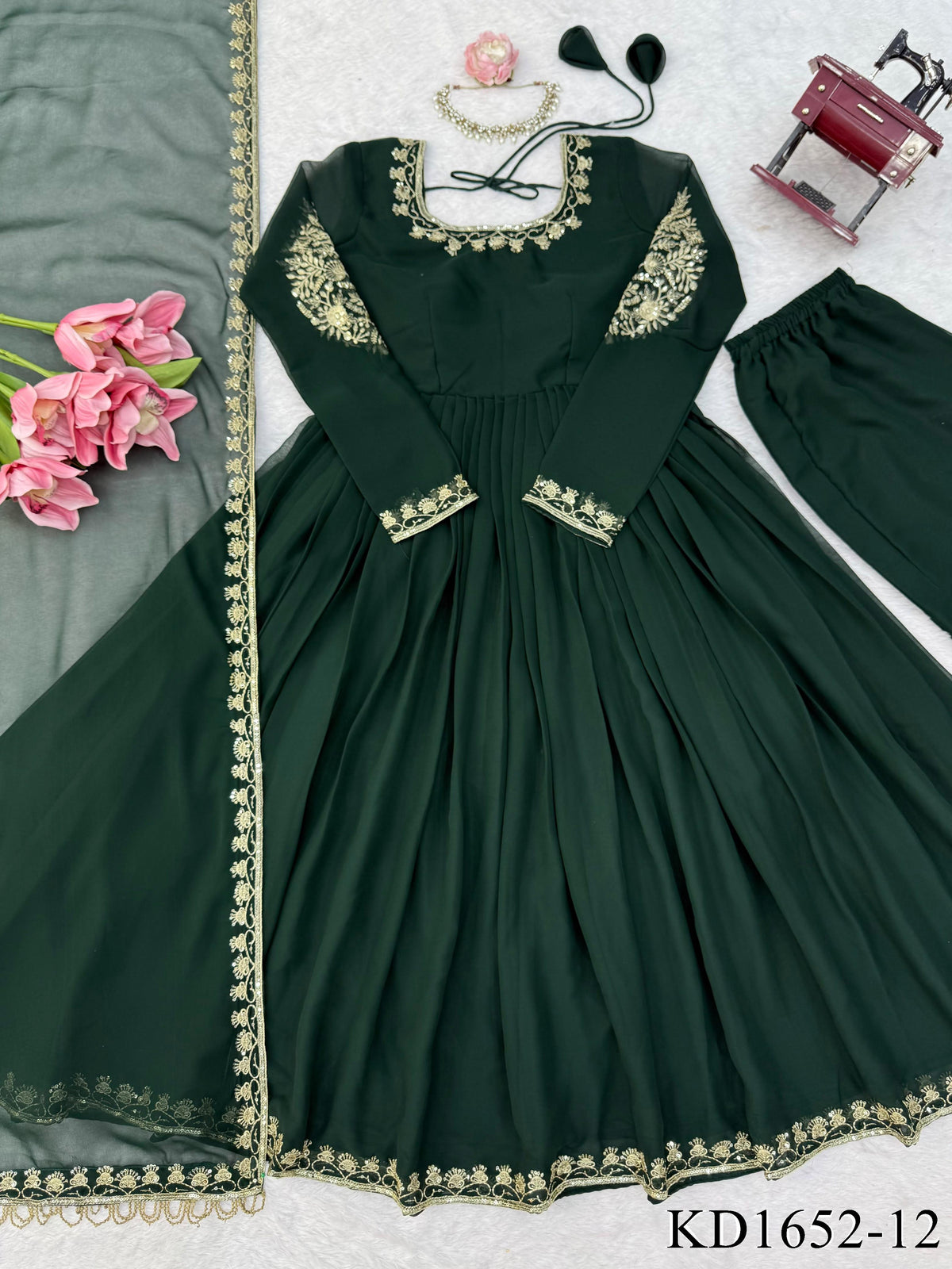 Faux Georgette Gown Set with Thread & Sequin Work