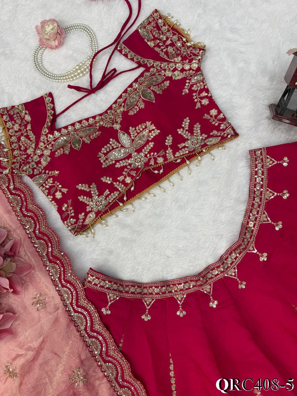 Mul Chanderi Lehenga Set with Thread & Sequin Embroidery and Cutwork Lace