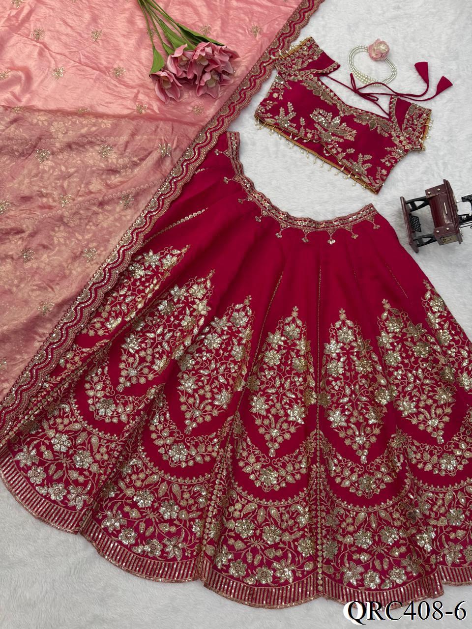 Mul Chanderi Lehenga Set with Thread & Sequin Embroidery and Cutwork Lace