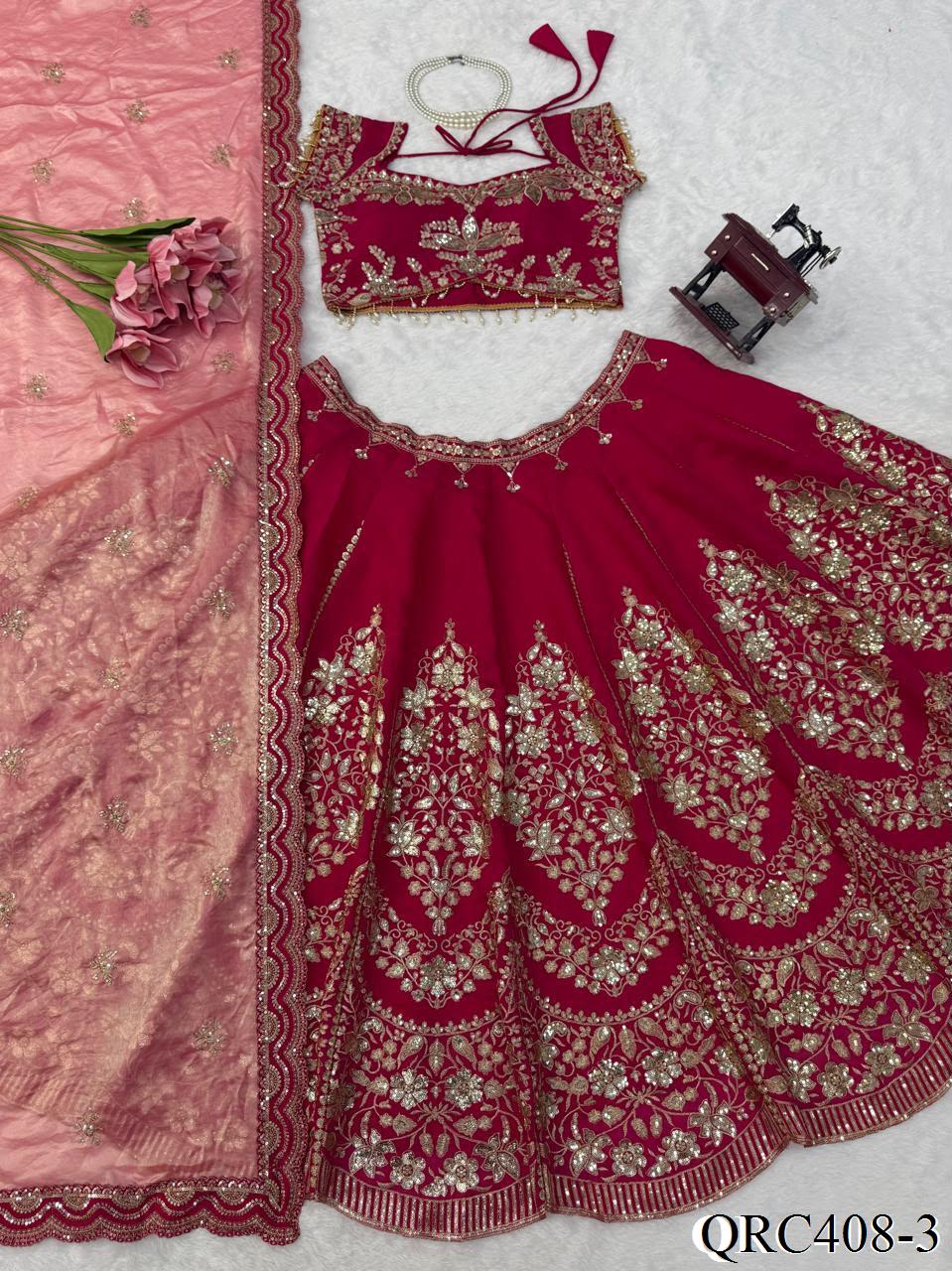 Mul Chanderi Lehenga Set with Thread & Sequin Embroidery and Cutwork Lace