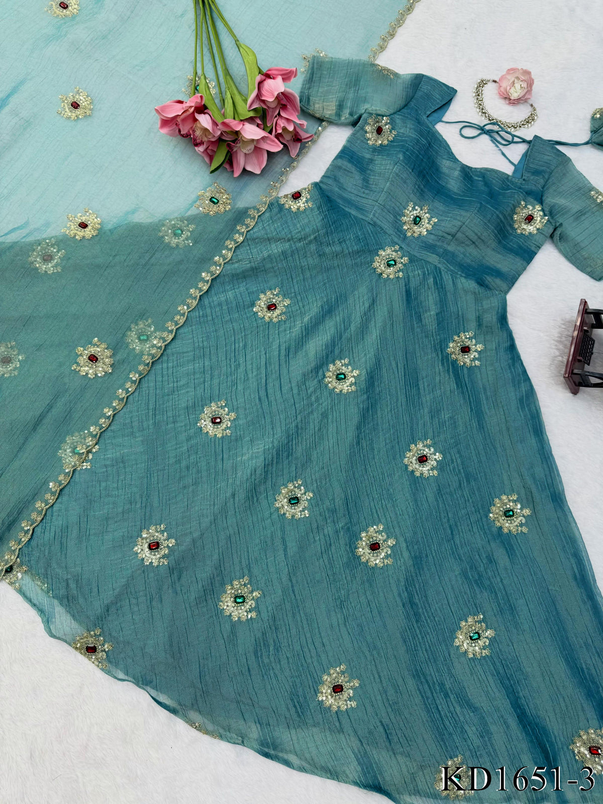 Salsa Silk Gown with Thread, Sequin & Stone Work
