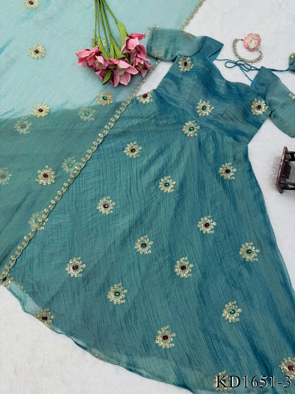 Salsa Silk Gown with Thread, Sequin & Stone Work
