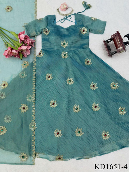 Salsa Silk Gown with Thread, Sequin & Stone Work