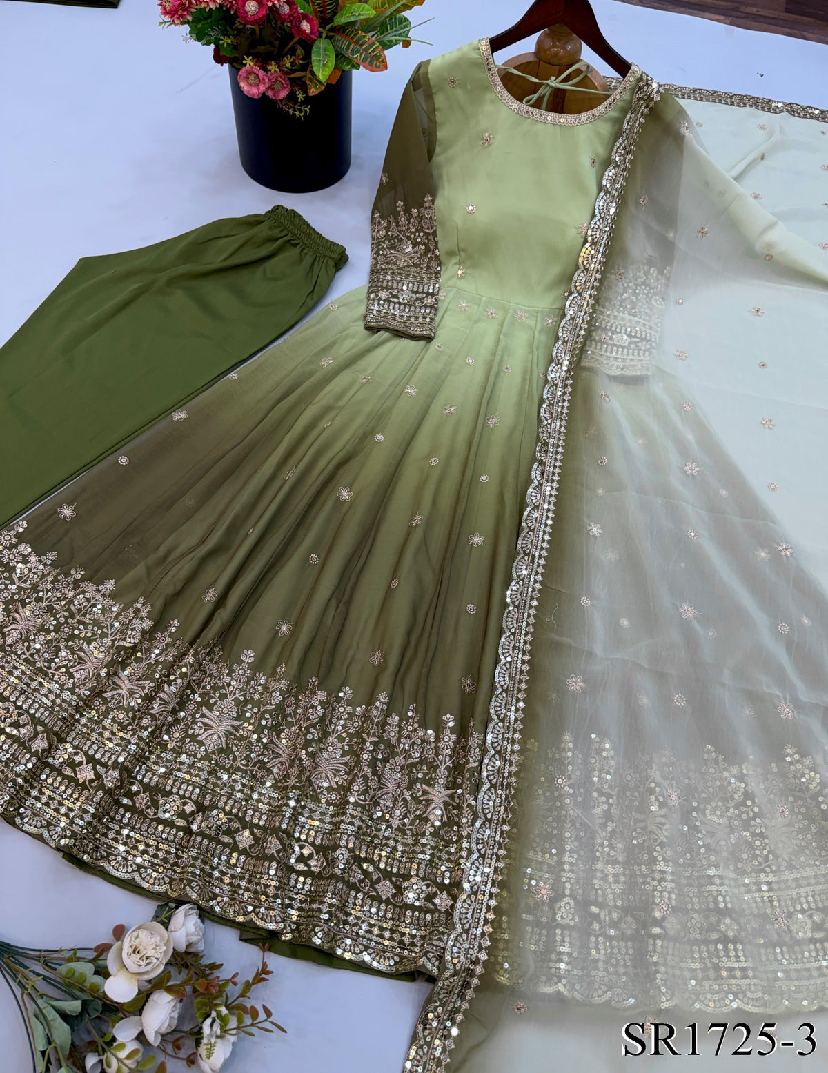 Georgette Gown with Sequin Embroidery & Dupatta