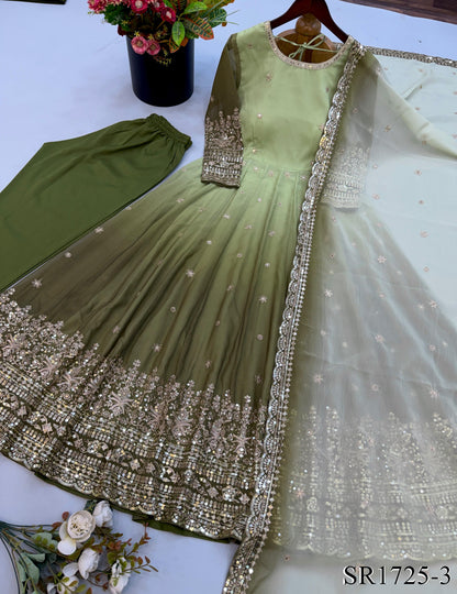 Georgette Gown with Sequin Embroidery & Dupatta