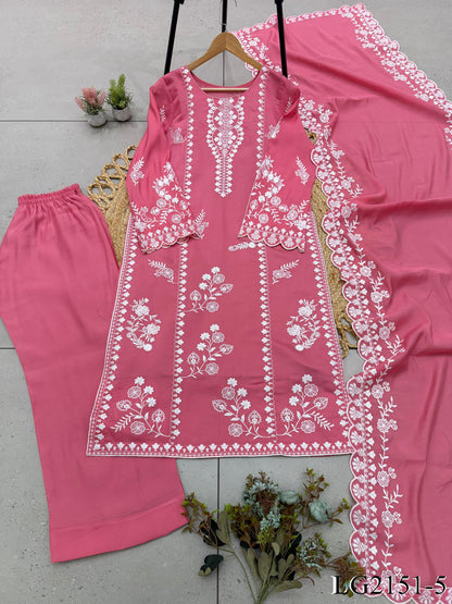 Mul Chanderi Top Pant Set with Embroidery & Cutwork Dupatta