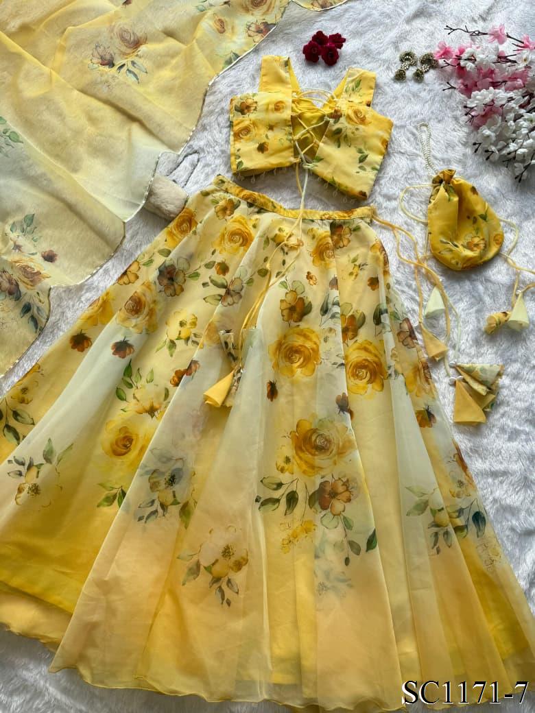 Pure Organza Silk Lehenga Set with Digital Print & 8mtr Flair