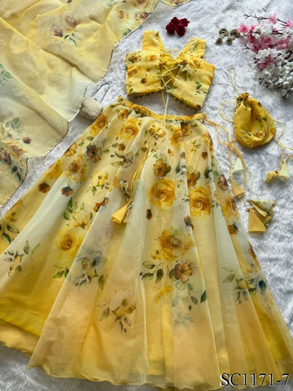 Pure Organza Silk Lehenga Set with Digital Print & 8mtr Flair
