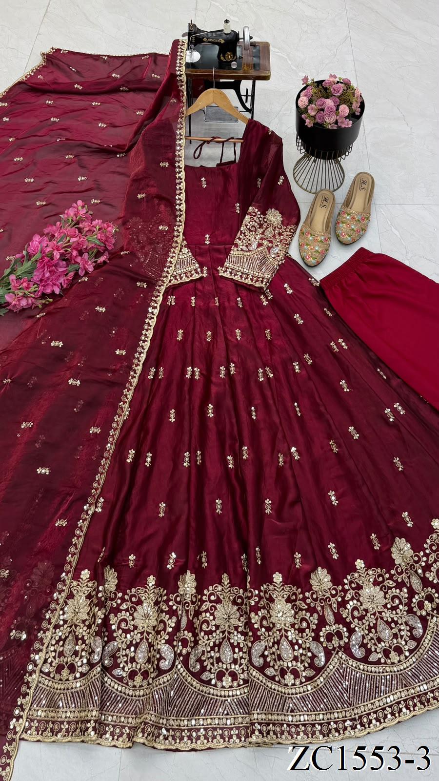 Fendy Silk Gown with Sequin Embroidery & Dupatta