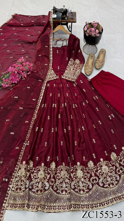 Fendy Silk Gown with Sequin Embroidery & Dupatta