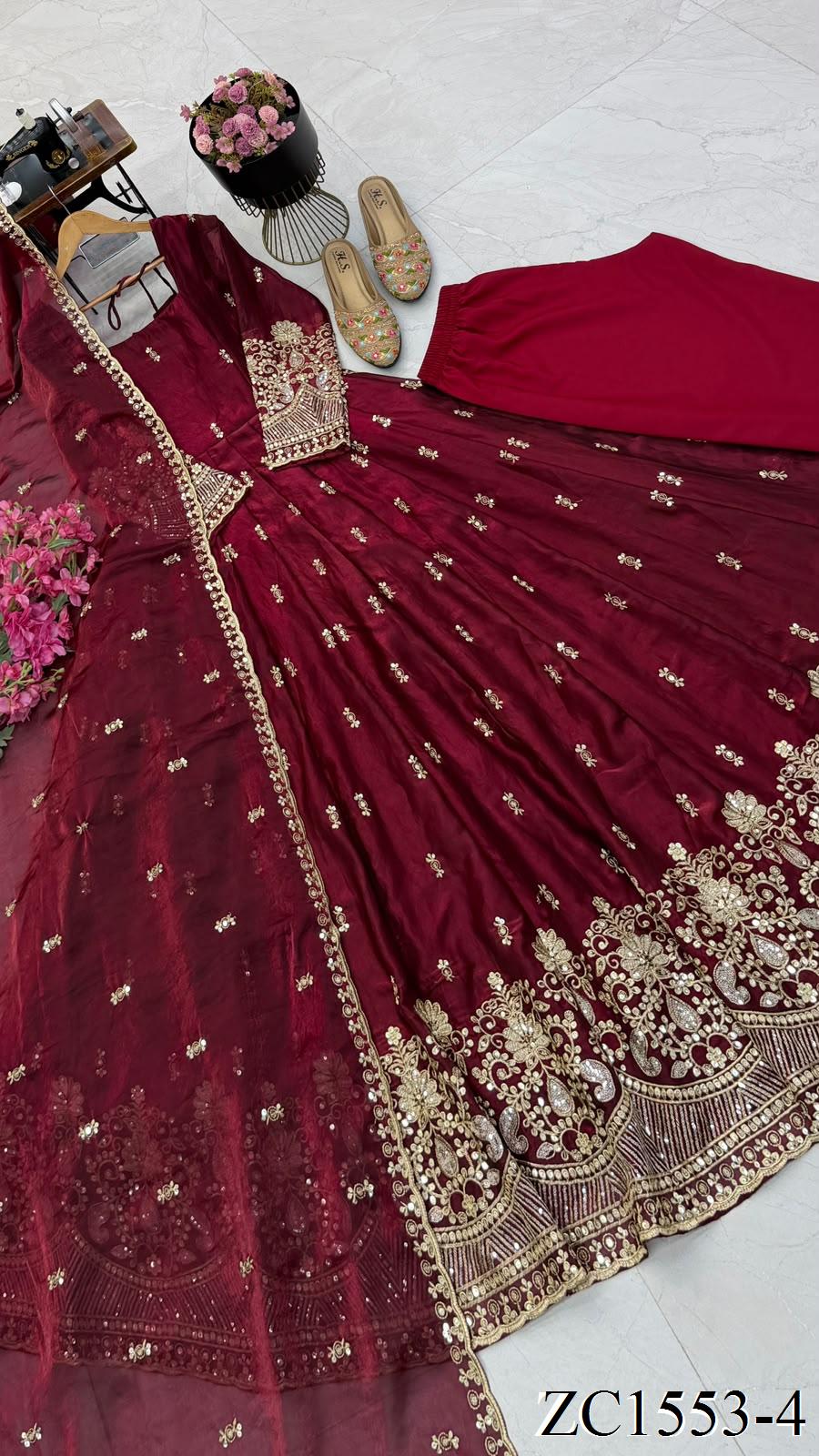 Fendy Silk Gown with Sequin Embroidery & Dupatta
