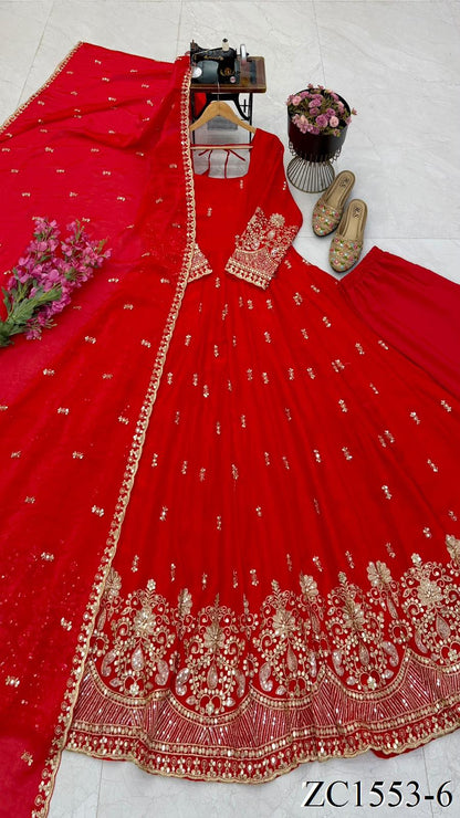 Fendy Silk Gown with Sequin Embroidery & Dupatta