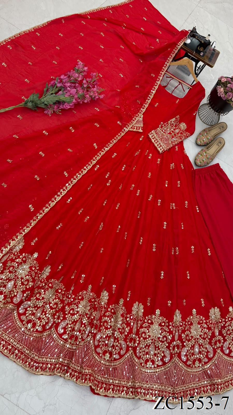 Fendy Silk Gown with Sequin Embroidery & Dupatta