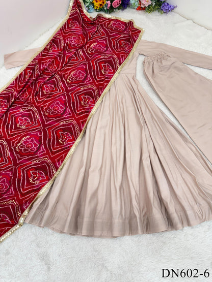 Heavy Roman Cotton Gown with Print & Lace Work Dupatta