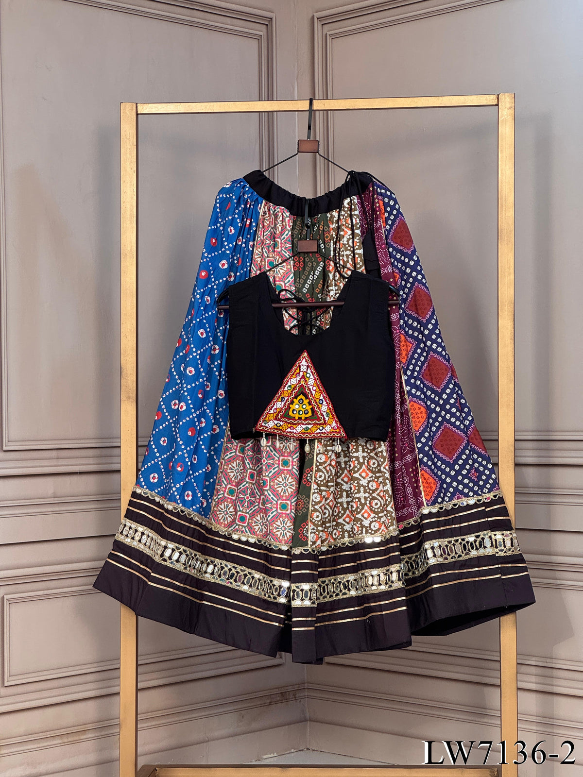 Cotton Printed Lehenga Set with Gota Patti &amp; Kutchi Mirror Work