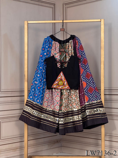 Cotton Printed Lehenga Set with Gota Patti &amp; Kutchi Mirror Work