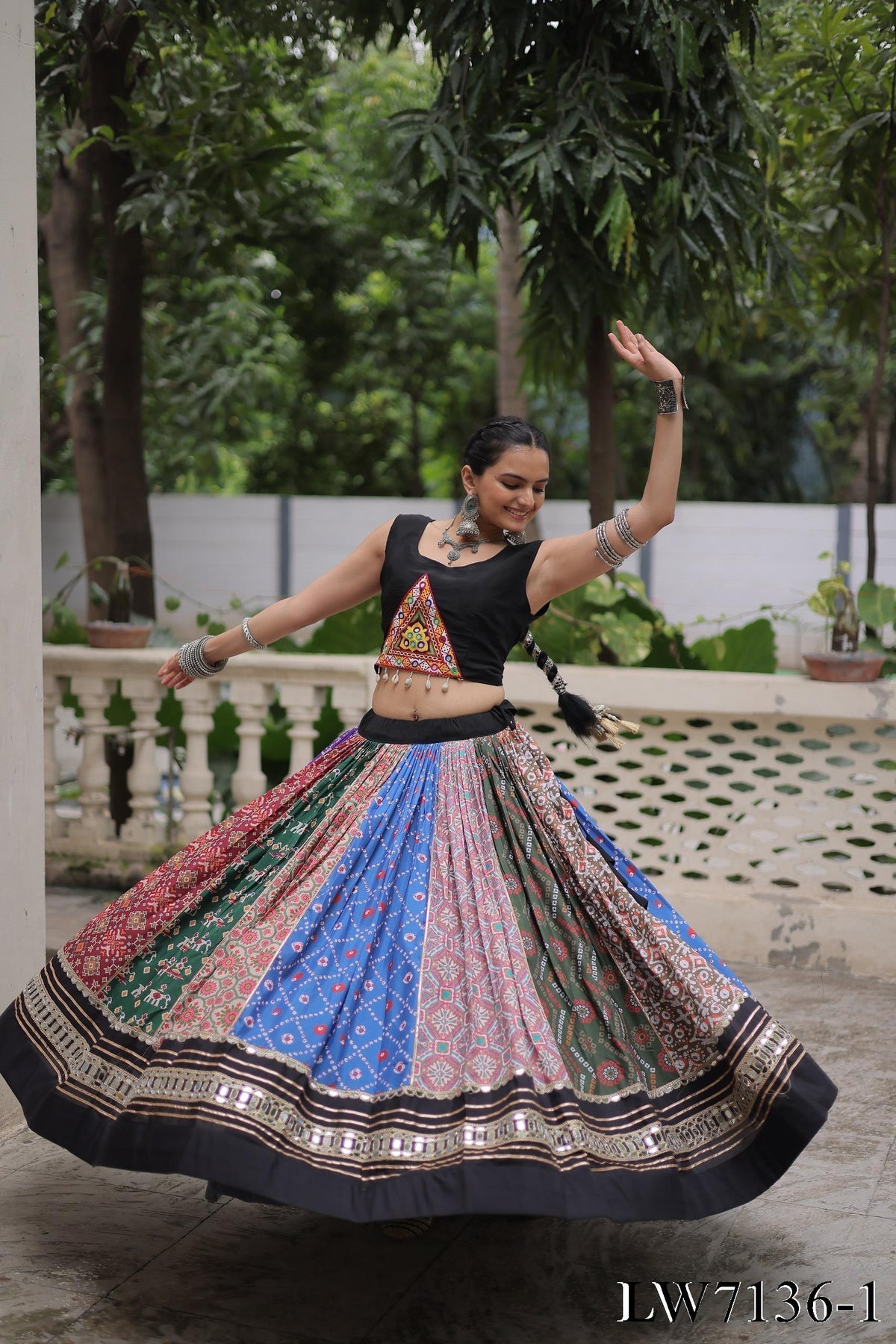 Cotton Printed Lehenga Set with Gota Patti &amp; Kutchi Mirror Work
