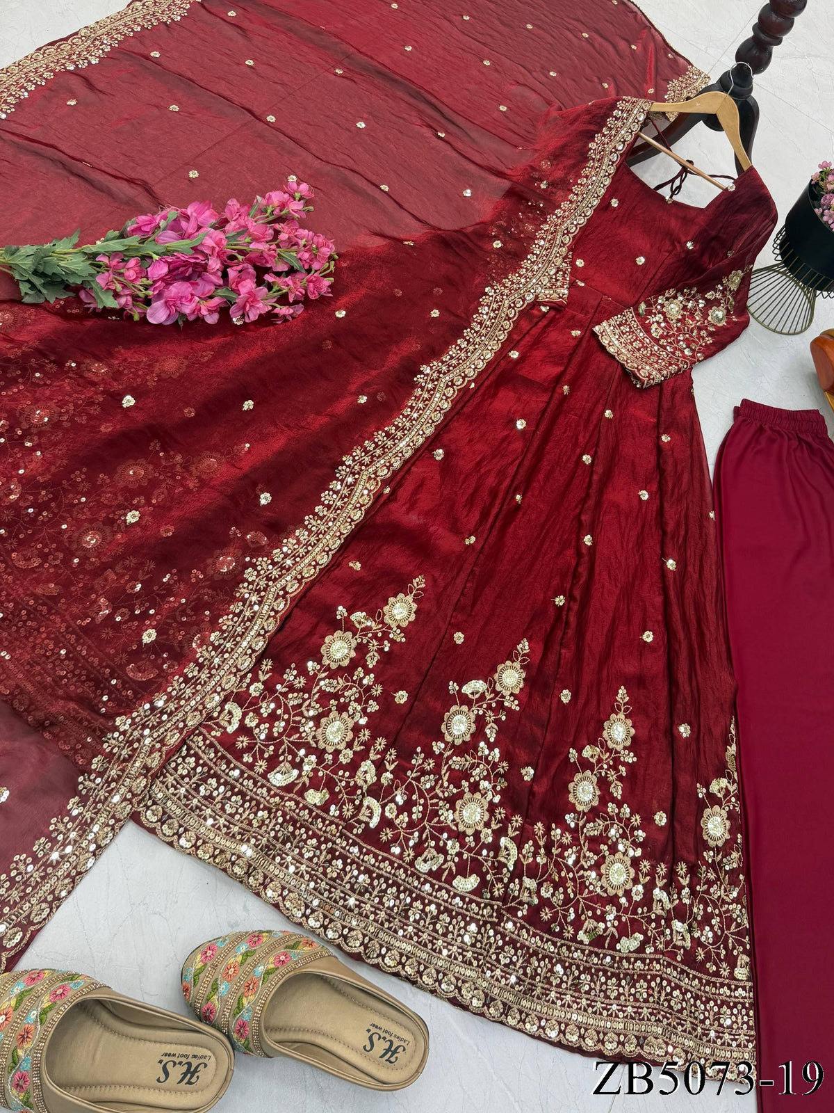 Fendy Silk Gown with Sequin Embroidery & Dupatta
