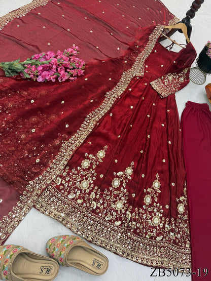Fendy Silk Gown with Sequin Embroidery & Dupatta