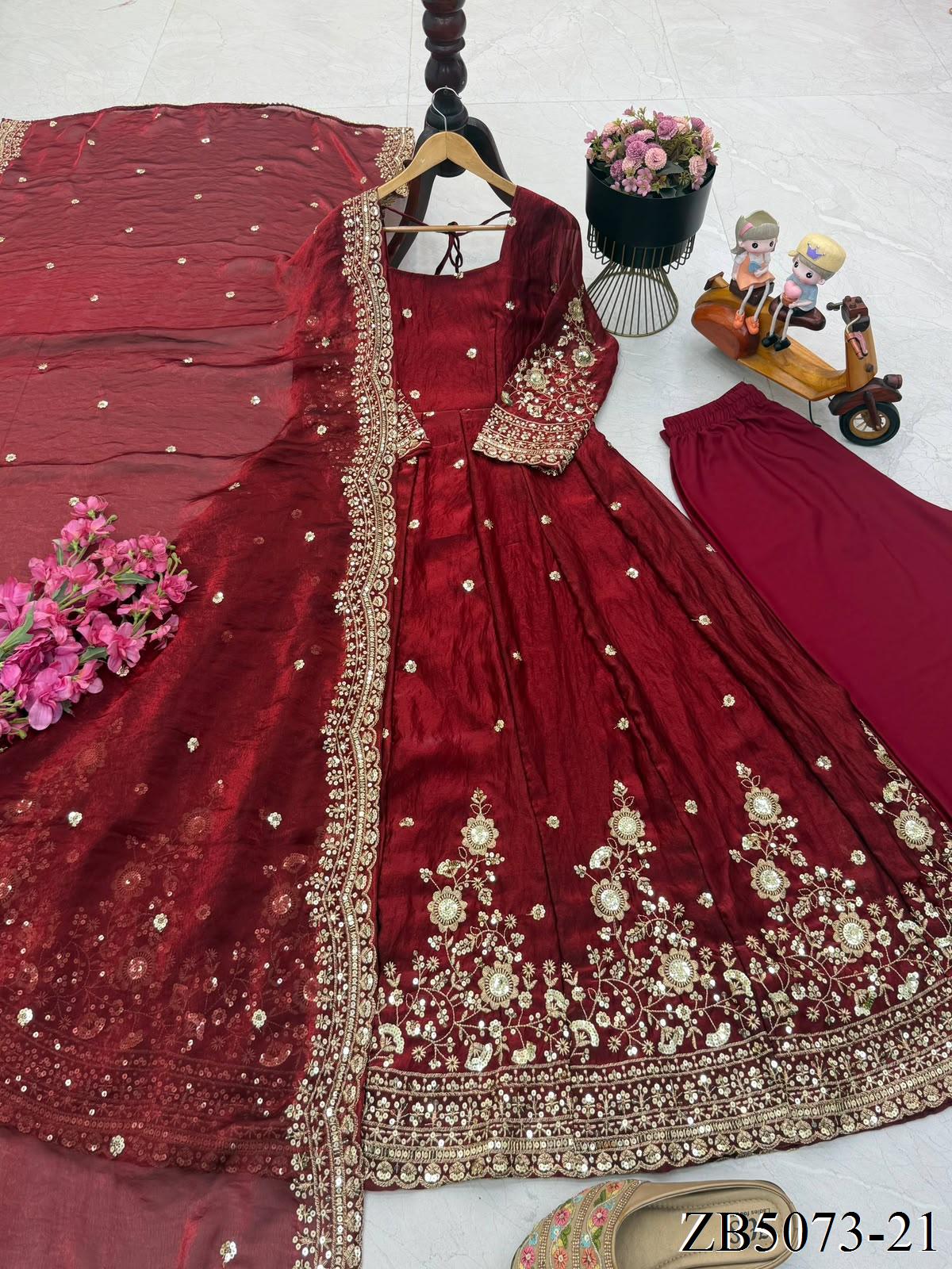 Fendy Silk Gown with Sequin Embroidery & Dupatta