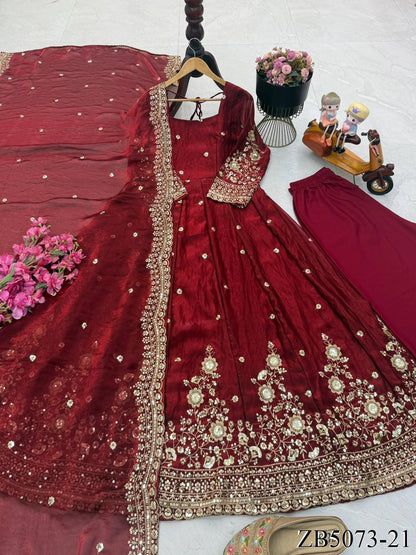 Fendy Silk Gown with Sequin Embroidery & Dupatta