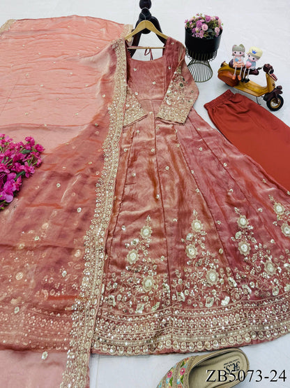 Fendy Silk Gown with Sequin Embroidery & Dupatta