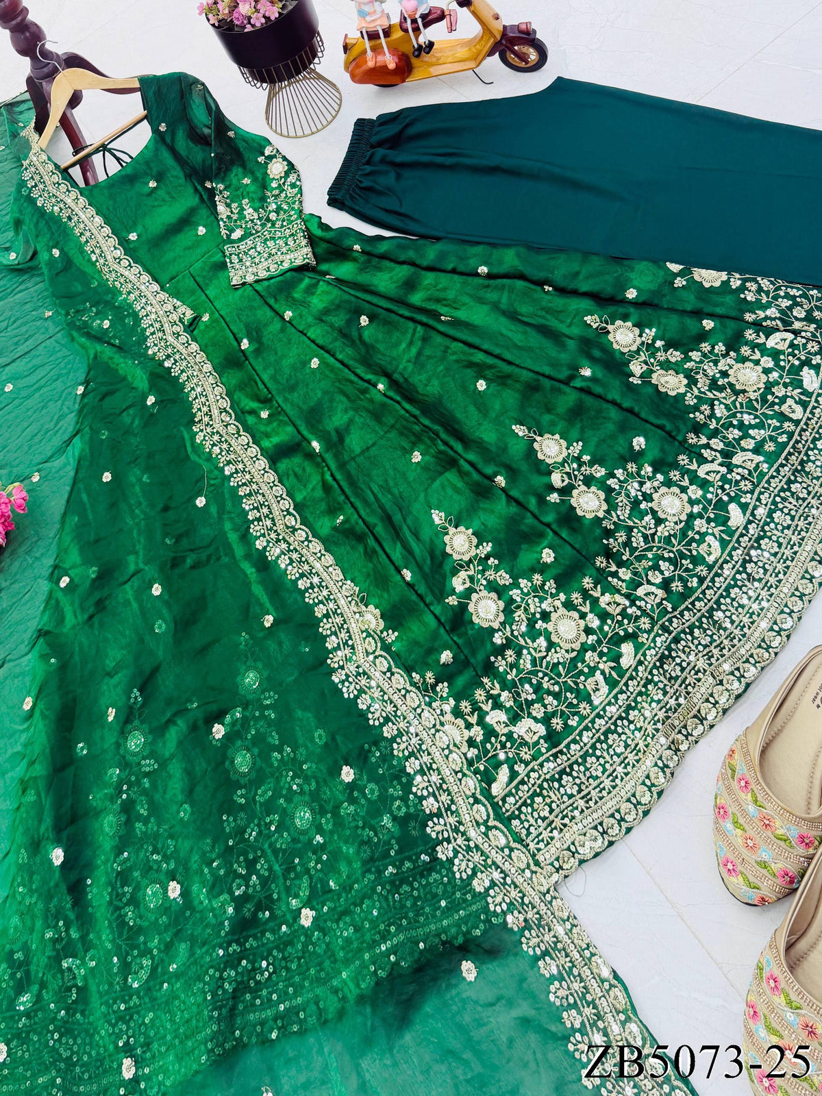 Fendy Silk Gown with Sequin Embroidery & Dupatta