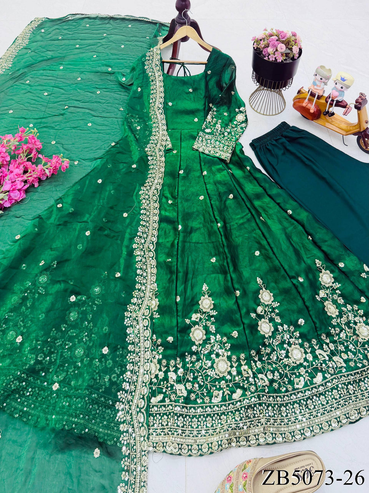 Fendy Silk Gown with Sequin Embroidery & Dupatta