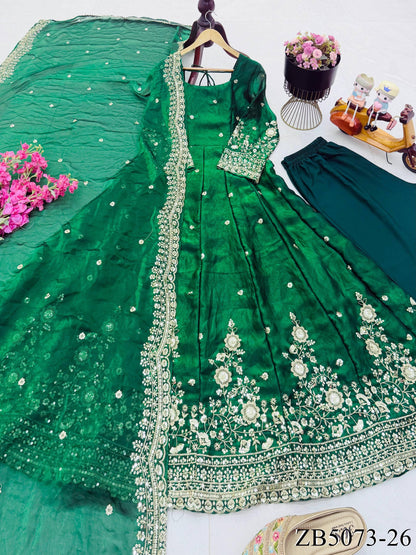 Fendy Silk Gown with Sequin Embroidery & Dupatta