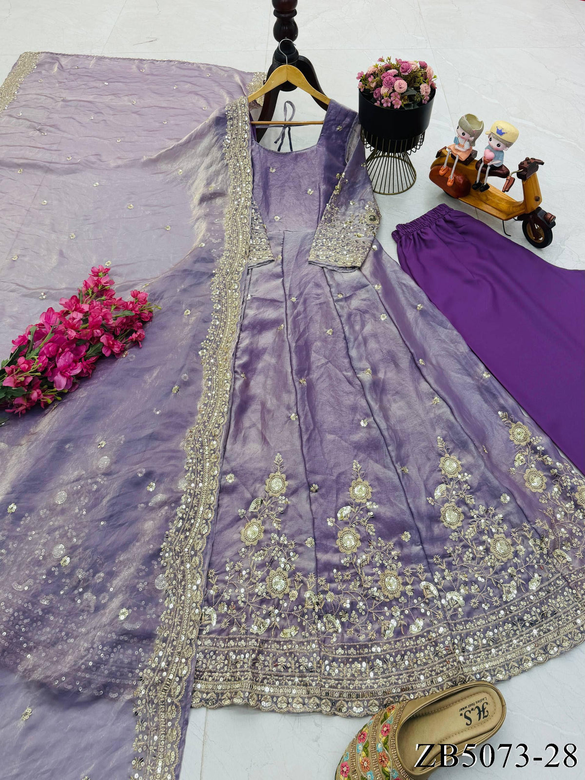 Fendy Silk Gown with Sequin Embroidery & Dupatta