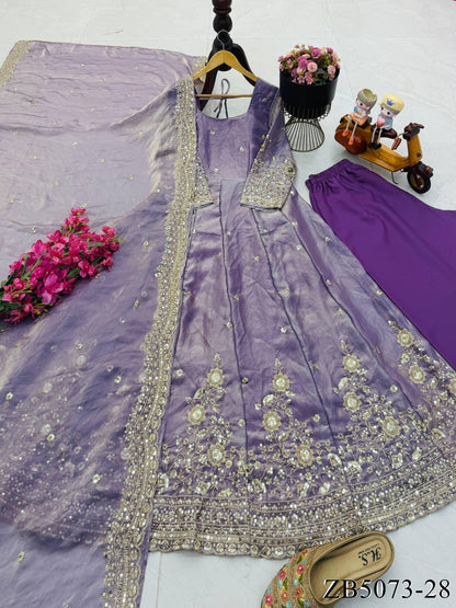 Fendy Silk Gown with Sequin Embroidery & Dupatta