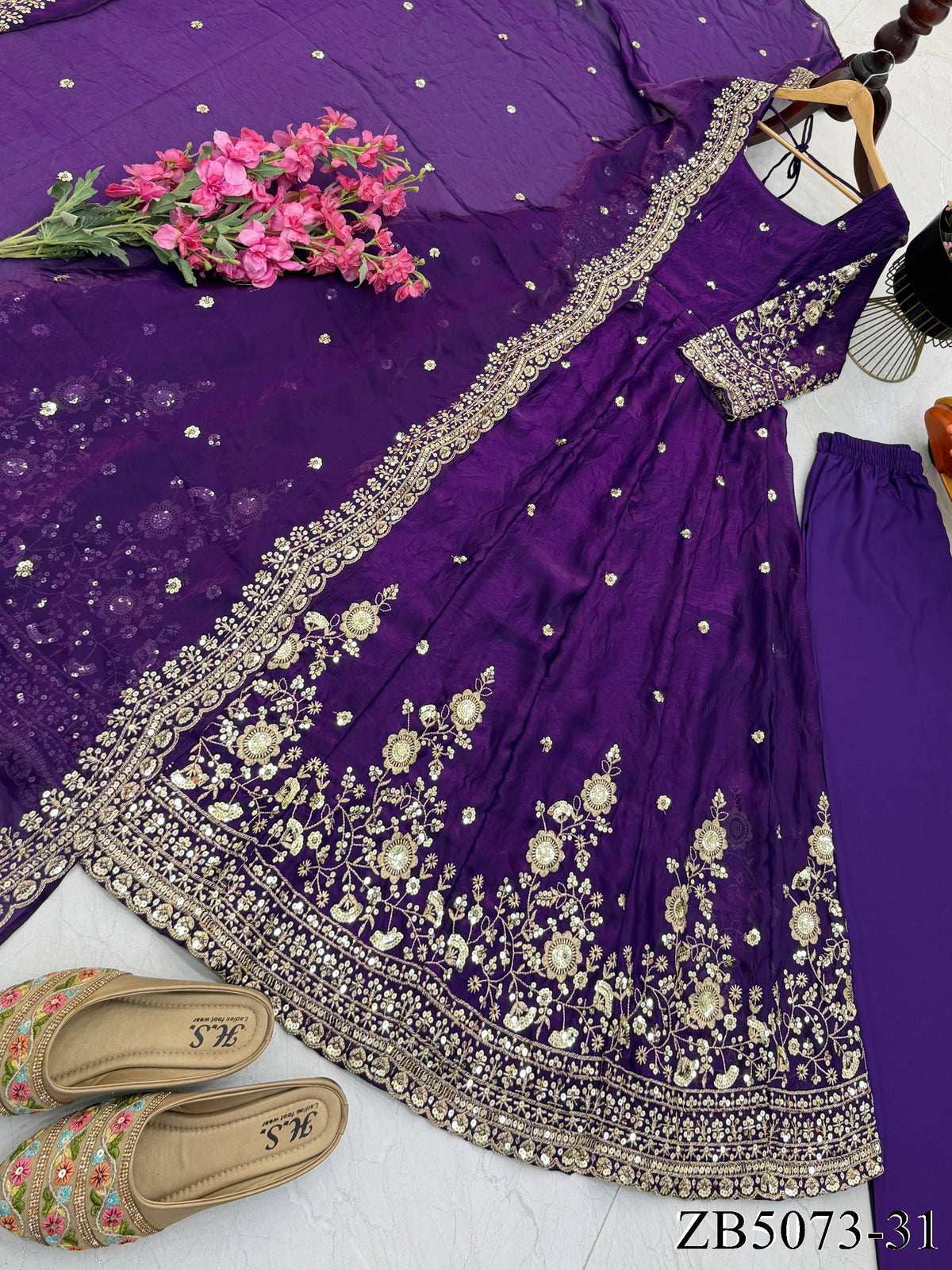 Fendy Silk Gown with Sequin Embroidery & Dupatta
