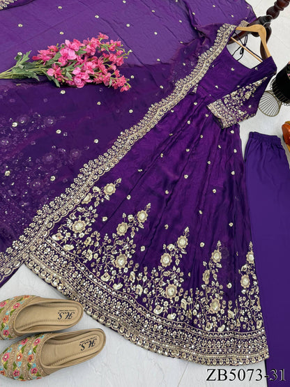 Fendy Silk Gown with Sequin Embroidery & Dupatta