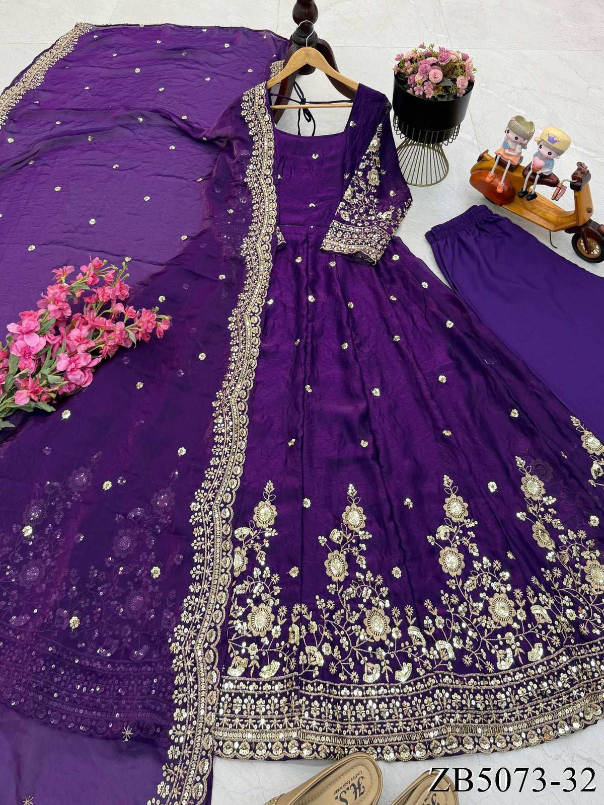 Fendy Silk Gown with Sequin Embroidery & Dupatta