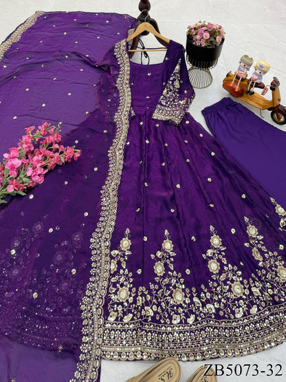 Fendy Silk Gown with Sequin Embroidery & Dupatta
