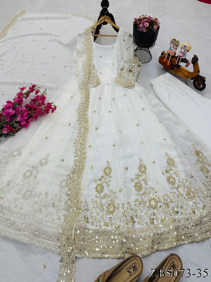 Fendy Silk Gown with Sequin Embroidery & Dupatta