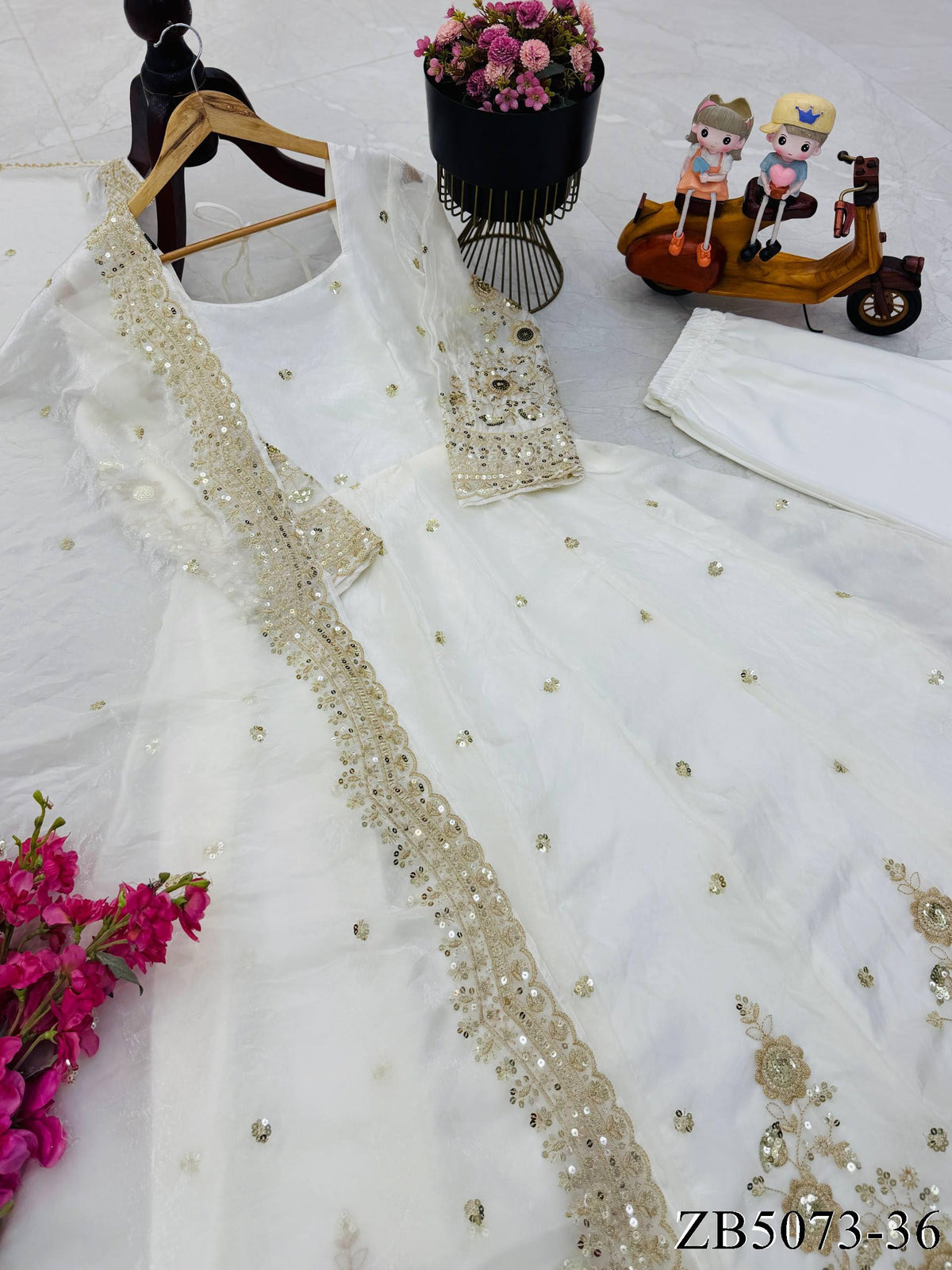 Fendy Silk Gown with Sequin Embroidery & Dupatta