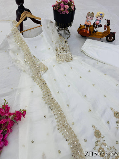 Fendy Silk Gown with Sequin Embroidery & Dupatta