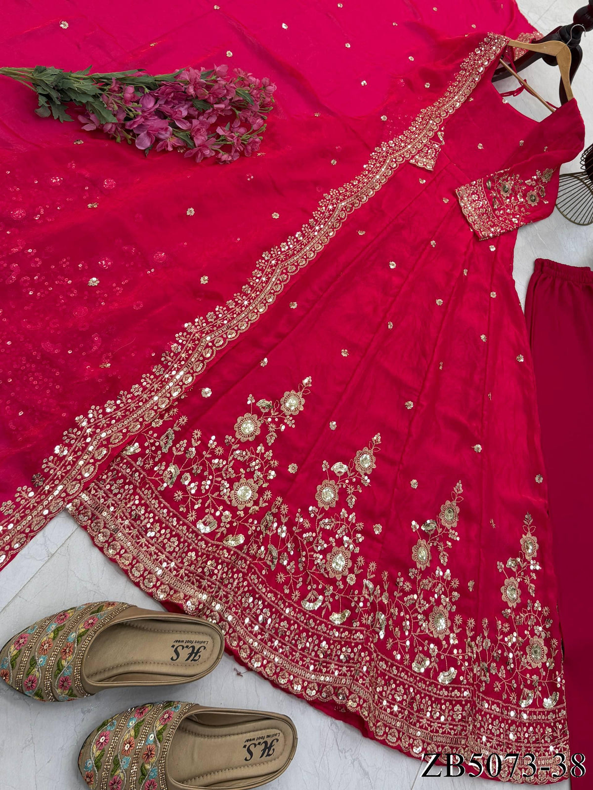 Fendy Silk Gown with Sequin Embroidery & Dupatta
