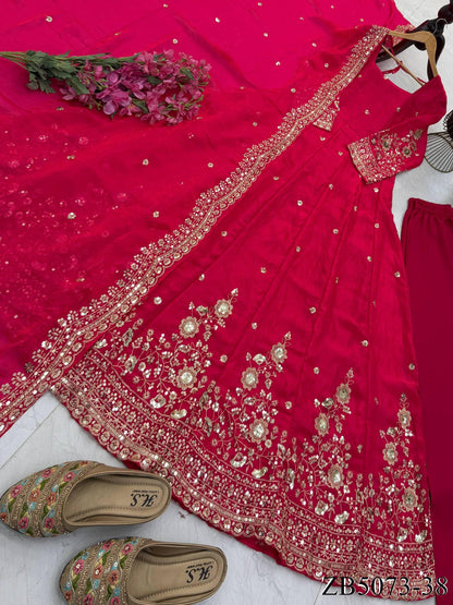 Fendy Silk Gown with Sequin Embroidery & Dupatta
