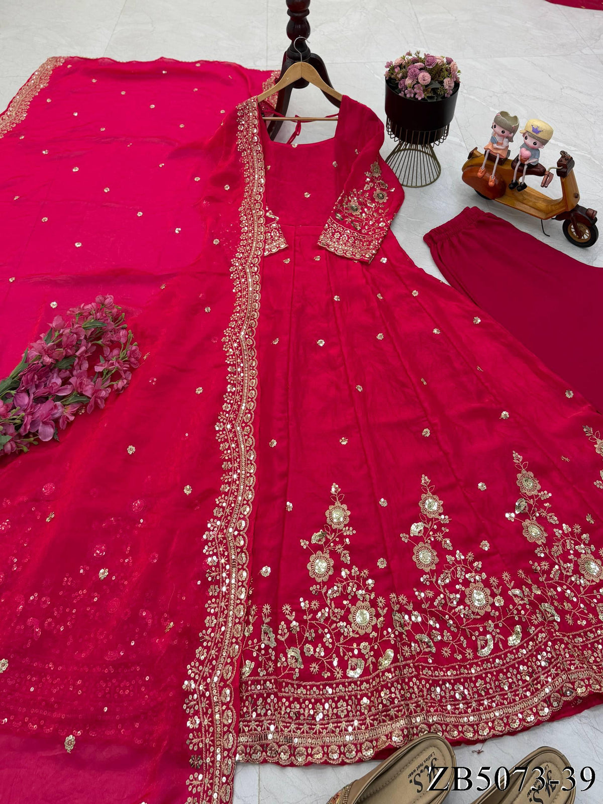 Fendy Silk Gown with Sequin Embroidery & Dupatta