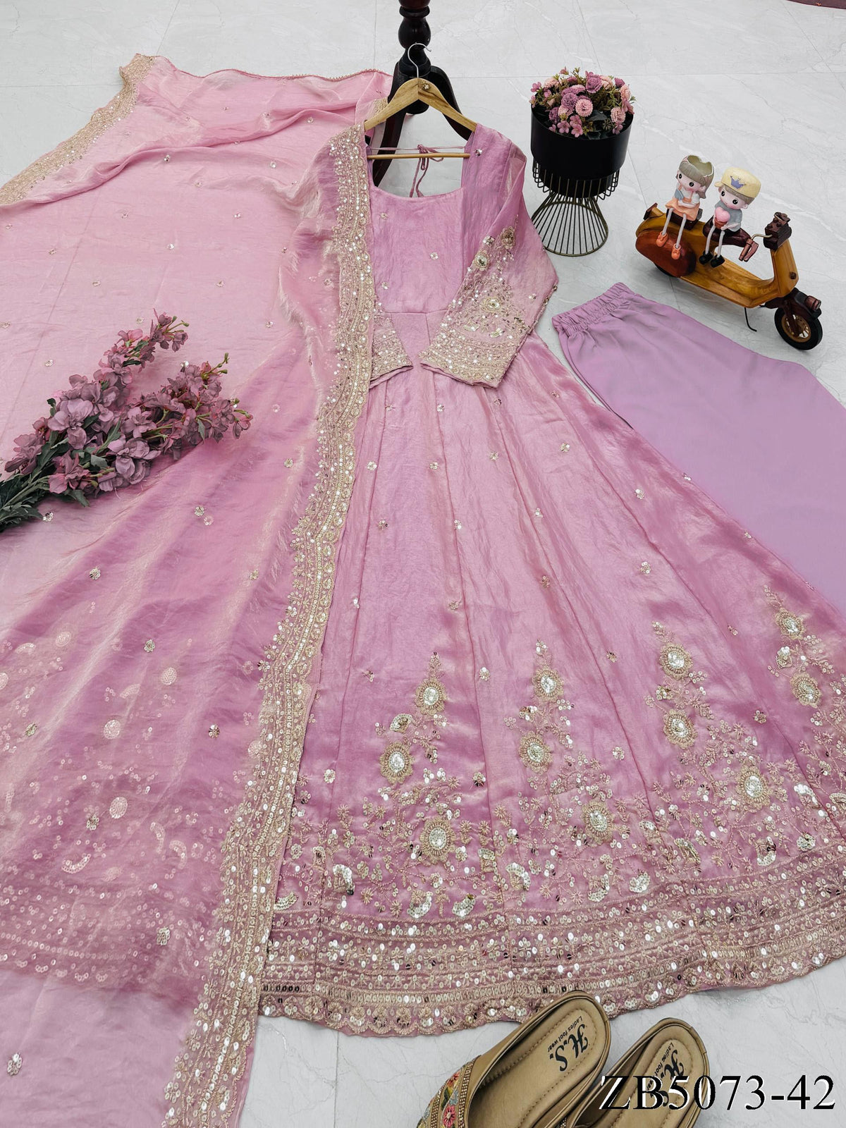 Fendy Silk Gown with Sequin Embroidery & Dupatta