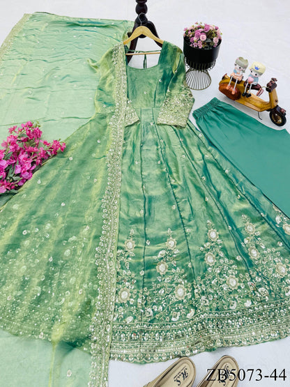 Fendy Silk Gown with Sequin Embroidery & Dupatta