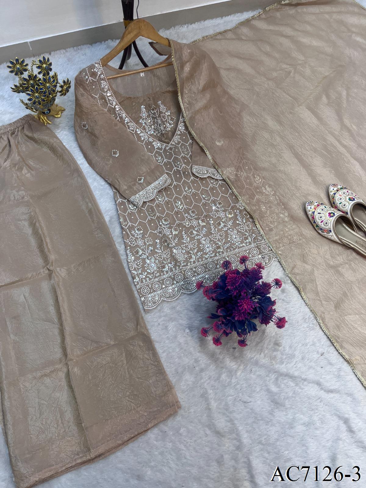 Heavy Gold Crush Top Palazzo Set with Embroidery & Sequin Work