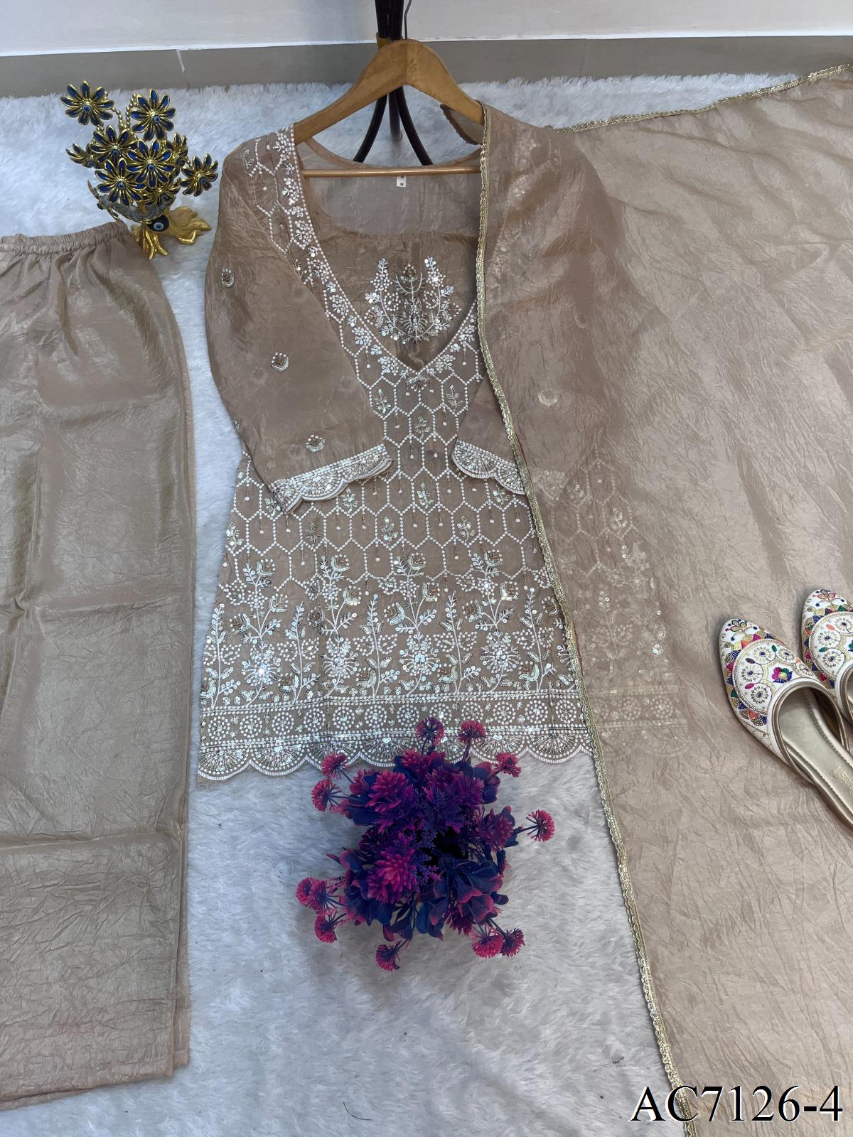 Heavy Gold Crush Top Palazzo Set with Embroidery & Sequin Work
