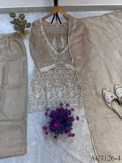 Heavy Gold Crush Top Palazzo Set with Embroidery & Sequin Work