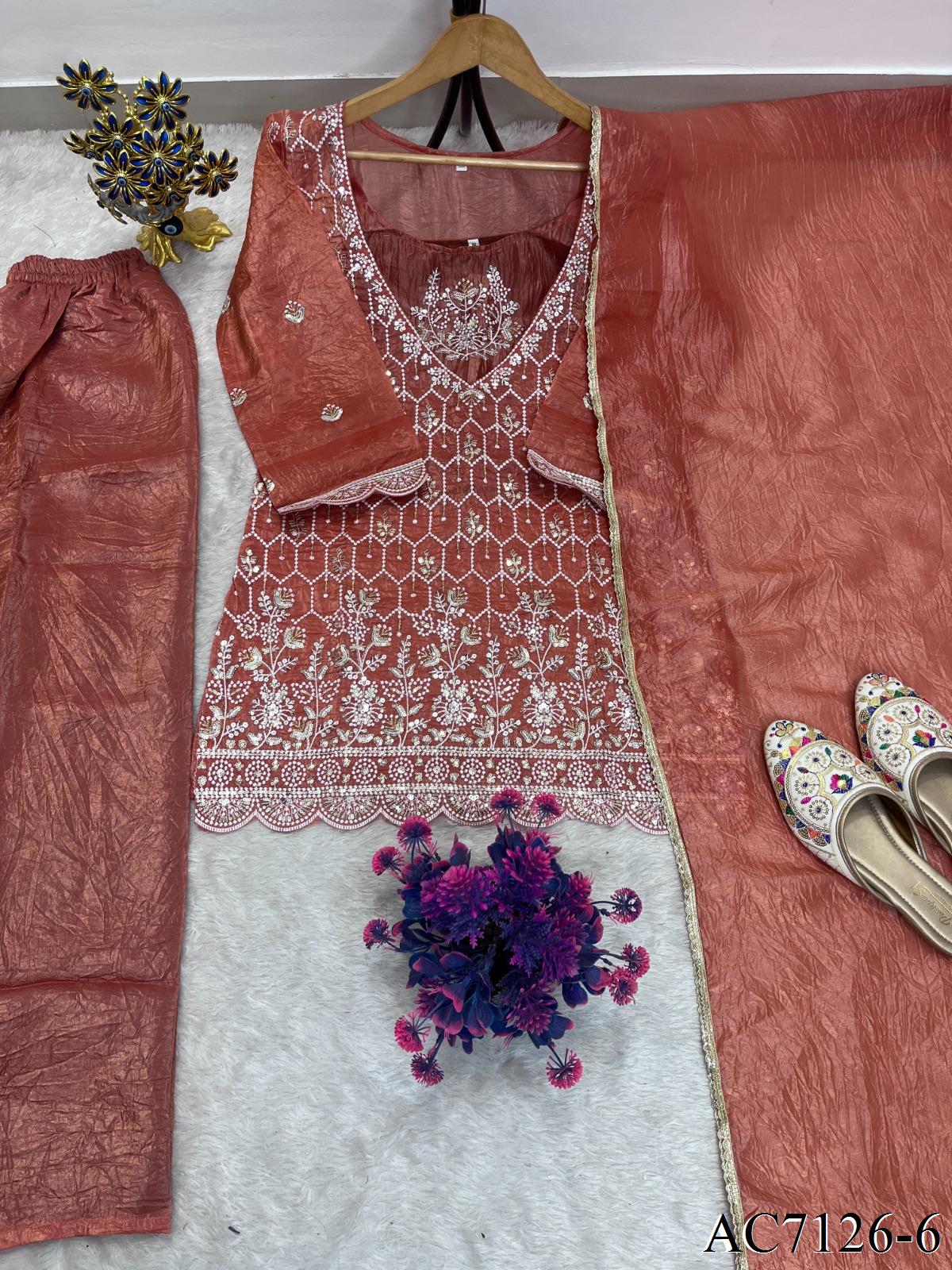 Heavy Gold Crush Top Palazzo Set with Embroidery & Sequin Work