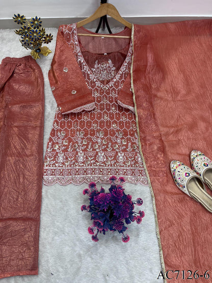 Heavy Gold Crush Top Palazzo Set with Embroidery & Sequin Work