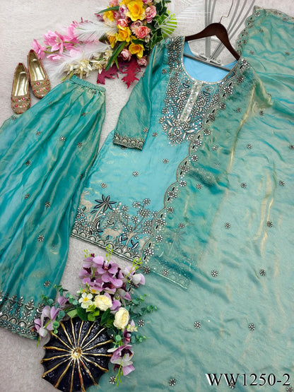 Pure Fendy Silk Top Palazzo Set with 5mm Sequin Embroidery Work